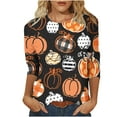 thumbnail image 1 of 3/4 Sleeve Halloween Top,2024 Halloween Women 3/4 Sleeve Tops Elbow Length Crewneck Cute Pumpkin Graphic Tshirt Three Quarter Sleeve Casual Blouse Tees Tunic, 1 of 5