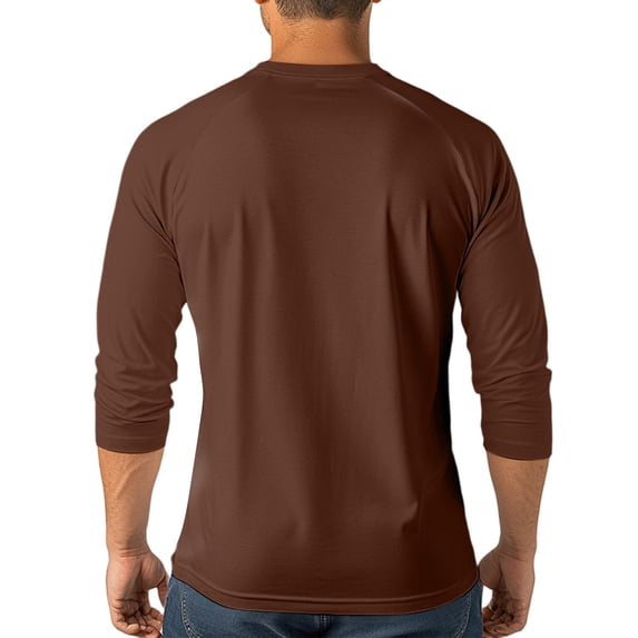 3/4 Sleeve Henley Shirt Men Button Baseball T-Shirts Spring Casual Cotton Sport Athletic Jersey Tee Tops Brown XL