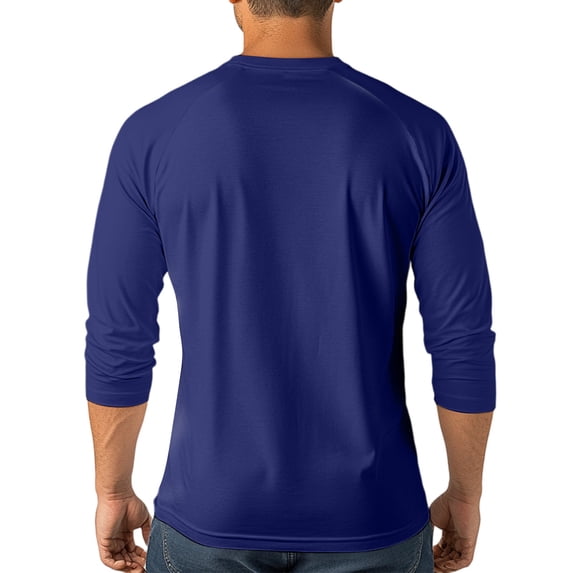 3/4 Sleeve Henley Shirt Men Button Baseball T-Shirts Spring Casual Cotton Sport Athletic Jersey Tee Tops Dark Blue 2XL