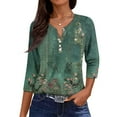 thumbnail image 1 of 3/4 Sleeve Henley Shirts for Women 3/4 Length Sleeve Womens Tops Button Down Summer Blouse Tees with Pocket, 1 of 4