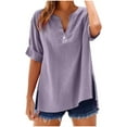 thumbnail image 1 of 3/4 Sleeve Henley Tops for Women Summer V Neck Button Side Split Plus Size Shirts Dressy Loose Fit Casual Blouses S-5XL, 1 of 5
