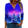 thumbnail image 1 of 3/4 Sleeve Holiday Tops for Women Christmas Outfits V Neck Loose Fit Funny Graphic Tee Shirts Festive Clothes (2XL, Purple), 1 of 5