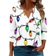 thumbnail image 1 of 3/4 Sleeve Holiday Tops for Women Christmas Outfits V Neck Loose Fit Funny Graphic Tee Shirts Festive Clothes (XL, White 01), 1 of 5
