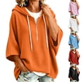 thumbnail image 1 of 3/4 Sleeve Hoodie Sweatshirts for Women, Oversized Half Zip Drawstring Casual Solid Color Loose Pullover Tops for Everyday Loungewear, 1 of 6