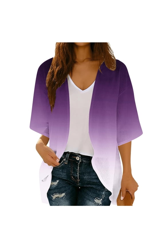 3/4 Sleeve Kimono for Womens Ombre Casual Duster Blouse Tops Coat Batwing Sleeve Jackets Lightweight Cardigan Cape