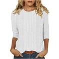 thumbnail image 1 of 3/4 Sleeve Knitted Sweater for Women, Loose Round-Neck Pullover Tops, Fall Casual Outerwear Tops, 1 of 6