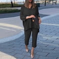 thumbnail image 1 of 3/4 Sleeve Lapel Casual Solid Color Polyester Two Piece Set Of Tops And Pants,Women Summer Comfortable Elastic Waist Shirt Capri Pants, 1 of 7