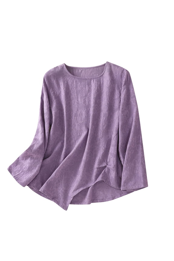 3/4 Sleeve Linen Shirt for Women Twist Knot Front T Shirts Asymmetrical Hem Tunic Top Dressy Casual Blouse