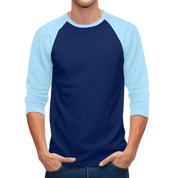 3/4 Sleeve Mens Casual Raglan Jersey Baseball Tee Shirt Dark Blue 3XL