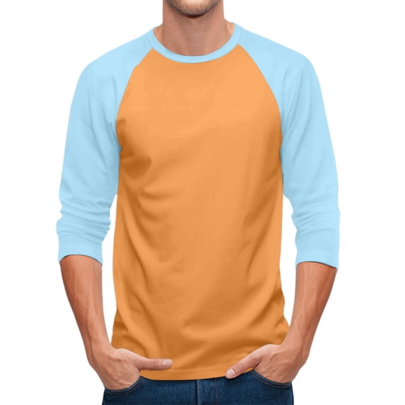 3/4 Sleeve Mens Casual Raglan Jersey Baseball Tee Shirt Orange XL