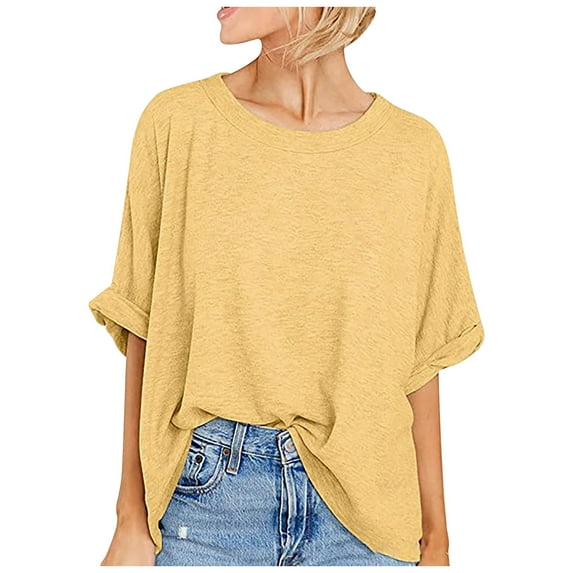 3/4 Sleeve Plus Size T-Shirt for Women Oversized Loose Shirt Solid Color Crew Neck Casual Summer Top