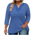 thumbnail image 1 of 3/4 Sleeve Plus Size Tops for Women V Neck Polka Dot Comfy Loose Fit Tees Shirts Fall Lightweight Casual Blouses L-5XL, 1 of 5