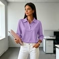 thumbnail image 1 of 3/4 Sleeve Polo Shirts for Women Button V Neck Collar Loose Fit Dressy Fall Casual Blouses Light Purple 3XL, 1 of 9