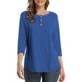 thumbnail image 1 of 3/4 Sleeve Raglan Shirts for Women Color Block Henley Blouse Button Tunic Tops(B-Blue L), 1 of 5