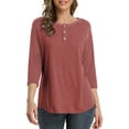 thumbnail image 1 of 3/4 Sleeve Raglan Shirts for Women Color Block Henley Blouse Button Tunic Tops(B-Wine Red M), 1 of 5