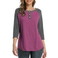 thumbnail image 1 of 3/4 Sleeve Raglan Shirts for Women Color Block Henley Blouse Button Tunic Tops(Purple Red 2XL), 1 of 5
