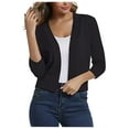 thumbnail image 1 of 3/4 Sleeve Ribbed Cardigan for Women - Solid Color Open Front Crop Jackets Sweater Cardigans Outerwear Shrugs (L, Coffee 01), 1 of 5