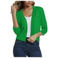 thumbnail image 1 of 3/4 Sleeve Ribbed Cardigan for Women - Solid Color Open Front Crop Jackets Sweater Cardigans Outerwear Shrugs (L, Green), 1 of 5