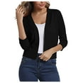 thumbnail image 1 of 3/4 Sleeve Ribbed Cardigan for Women - Solid Color Open Front Crop Jackets Sweater Cardigans Outerwear Shrugs (S, Black), 1 of 5