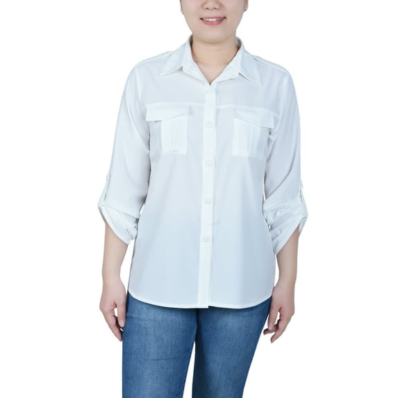 3/4 Sleeve Roll Tab Blouse