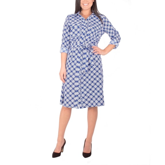 3/4 Sleeve Roll Tab Shirtdress With Belt