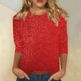 thumbnail image 1 of 3/4 Sleeve Sequin Tops for Women Shimmer Embellished Sparkle Glitter Dressy Casual Blouses Trendy Tunic Tshirts, 1 of 6
