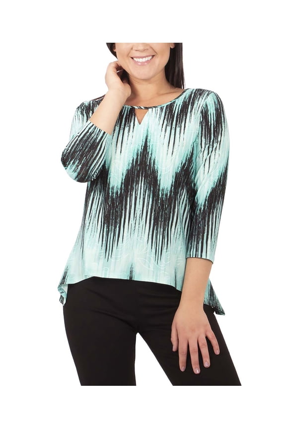 Plus Size 3/4 Sleeve Hi Lo Hem Top Turquoise Ligia 3X
