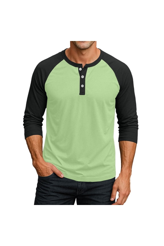 3/4 Sleeve Shirt Men Button Henley Baseball T-Shirts 2026 Fall Casual Sport Athletic Jersey Tee Tops Light Green S