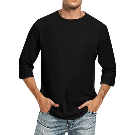 3/4 Sleeve Shirt Men Casual Crewneck Baseball T-Shirts Summer Sport Tops Athletic Basic Tee Going Out Solid Tops Black 2XL