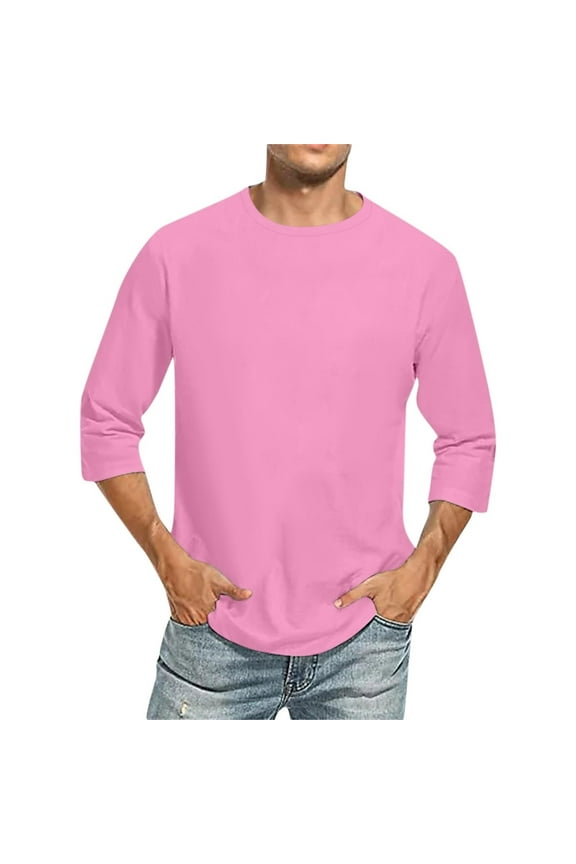 3/4 Sleeve Shirt Men Casual Three Quarter Sleeve Baseball T Shirts Slim Fit Crew Neck Solid Color Workout Tee