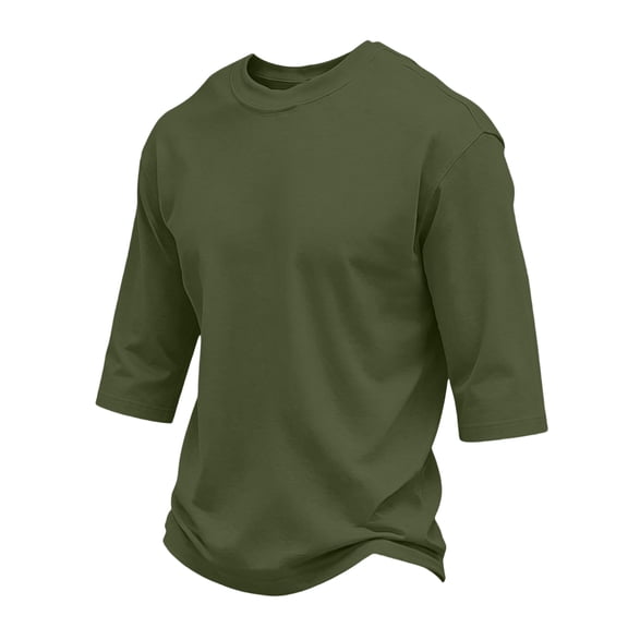 3/4 Sleeve Shirt Men Casual comfort Crewneck Baseball solid T-Shirts Fall Sport Athletic Basic Going Out Tops Army Green L