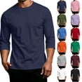 thumbnail image 1 of 3/4 Sleeve Shirt Men Casual comfort Crewneck Baseball solid T-Shirts Fall Sport Athletic Basic Going Out Tops Navy L, 1 of 5