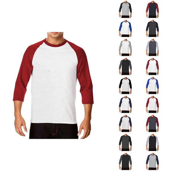 3/4 Sleeve Shirt Men Fashion Casual Color Block Crew Neck Mens T-Shirts Basic Tops