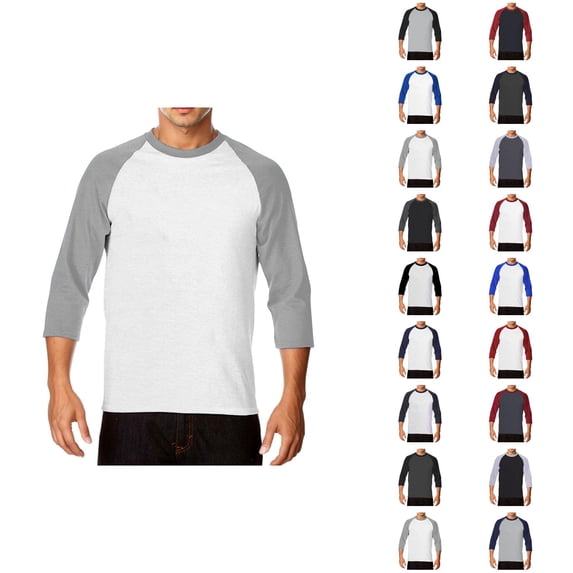 3/4 Sleeve Shirt Men Fashion Casual Color Block Crew Neck Mens T-Shirts Basic Tops