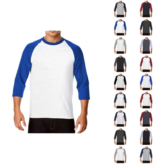 3/4 Sleeve Shirt Men Fashion Casual Color Block Crew Neck Mens T-Shirts Basic Tops