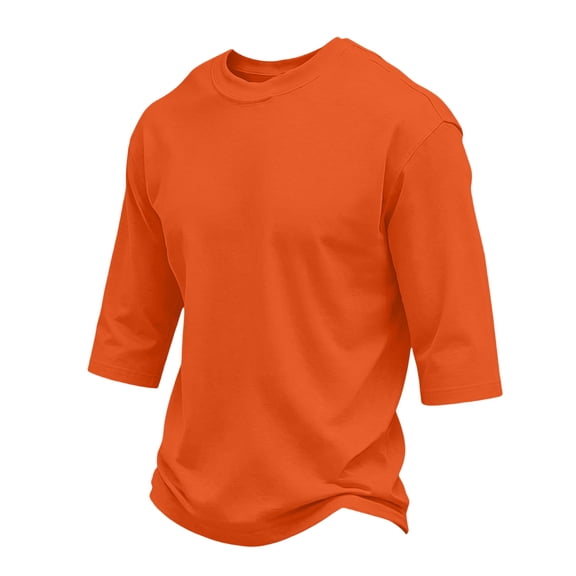 3/4 Sleeve Shirt for Men Casual comfort Crewneck Baseball solid T-Shirts 2026 Fall Sport Athletic Basic Going Out Tops Orange M