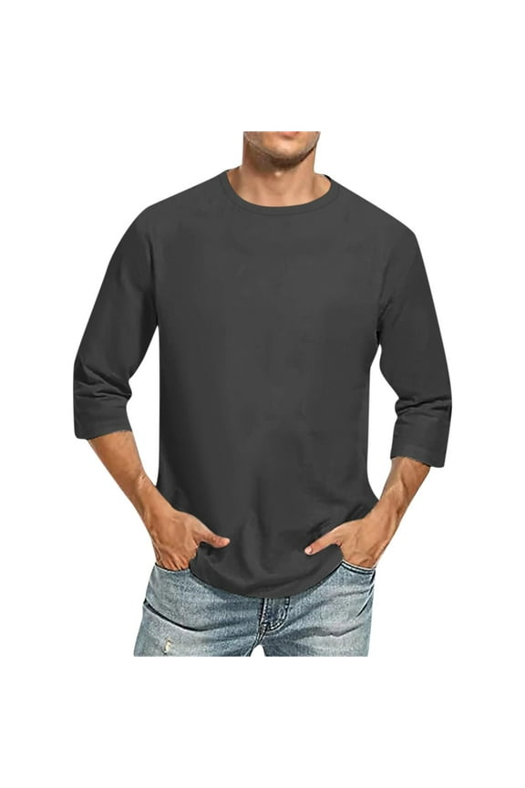 3/4 Sleeve Shirt for Men Solid Color Crew Neck Baseball T-Shirts Casual Loose Fit Tees Three Quarter Shirts
