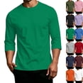 thumbnail image 1 of 3/4 Sleeve Shirt for Men Solid Color Crew Neck Baseball T-Shirts Casual Loose Fit Three Quarter Sleeve Tees Shirts Green L, 1 of 6