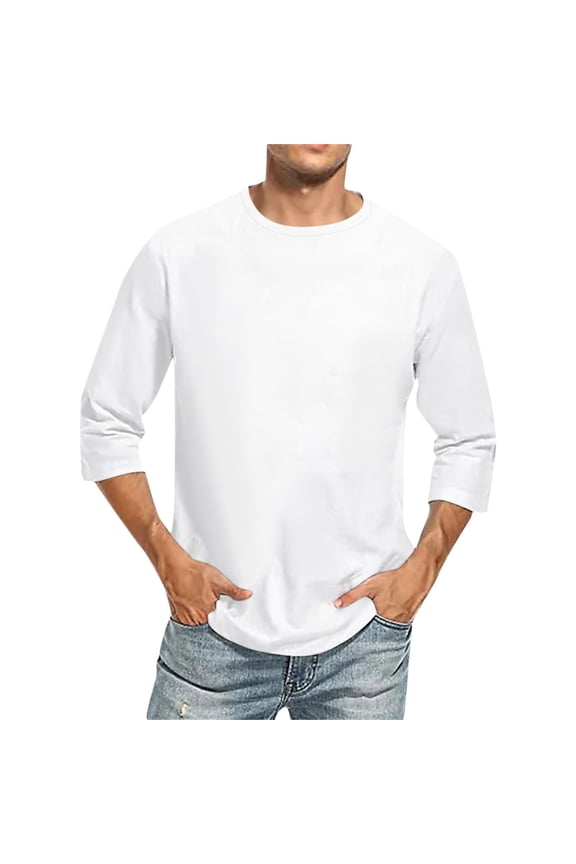 3/4 Sleeve Shirt for Men Solid Color Crew Neck Baseball T-Shirts Casual Three Quarter Sleeve T Shirts Loose Fit Tees