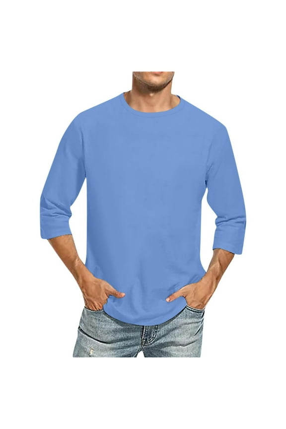 3/4 Sleeve Shirt for Men Solid Color Crew Neck Baseball T-Shirts Casual Three Quarter Sleeve T Shirts Loose Fit Tees