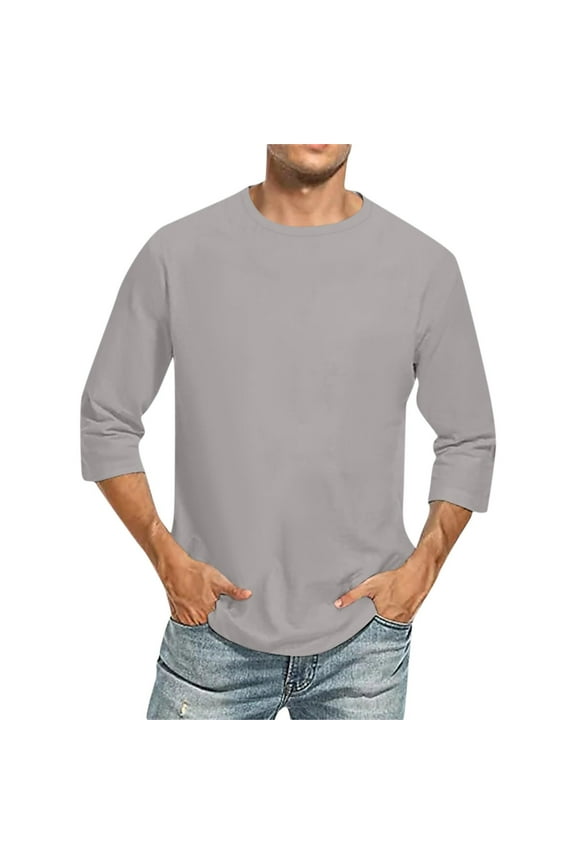 3/4 Sleeve Shirt for Men Solid Color Crew Neck Baseball T-Shirts Casual Three Quarter Sleeve T Shirts Loose Fit Tees
