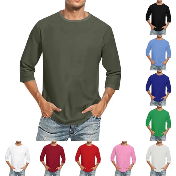 3/4 Sleeve Shirt for Men Solid Color Crew Neck Baseball T-Shirts Summer Casual Loose Fit Three Quarter Sleeve T Shirts Dark Gray 4XL