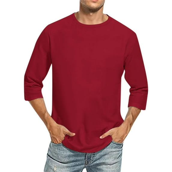 3/4 Sleeve Shirt for Men Solid Color Crew Neck Baseball T-Shirts Three Quarter Sleeve T Shirts Casual Loose Fit Tees