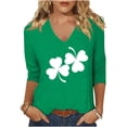thumbnail image 1 of 3/4 Sleeve Shirt for Women St Patty's Day 2025 Casual Plus Size Clover&Heart Funny St Shirts Tunic Tops, Green 3XL, 1 of 4