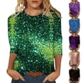 thumbnail image 1 of 3/4 Sleeve Shirts For Women Round Neck T Shirt Shiny Bright Print Casual Top Tunics Trendy Clothing, 1 of 5