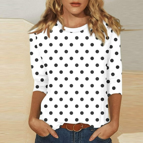 3/4 Sleeve Shirts For Women Spring Crewneck Business Casual Tops Loose Three Quarter Length Work Blouses White L