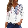 thumbnail image 1 of 3/4 Sleeve Shirts For Women V Neck Flower Prin Classic Dressy Casual Button T Shirt Lightweight Soft Summer Work Tee Pullover Outfits Pink M, 1 of 5