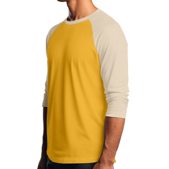 3/4 Sleeve Shirts Mens Crew Neck Baseball T Shirts Moisture Wicking Athletic Tops Yellow S