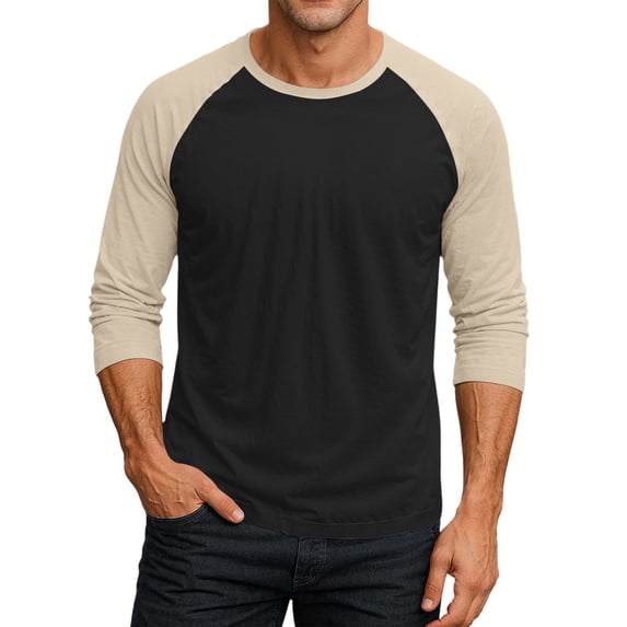 3/4 Sleeve Shirts Mens Three Quarter Sleeve Baseball Tee Raglan Sleeve Blouses Black XL