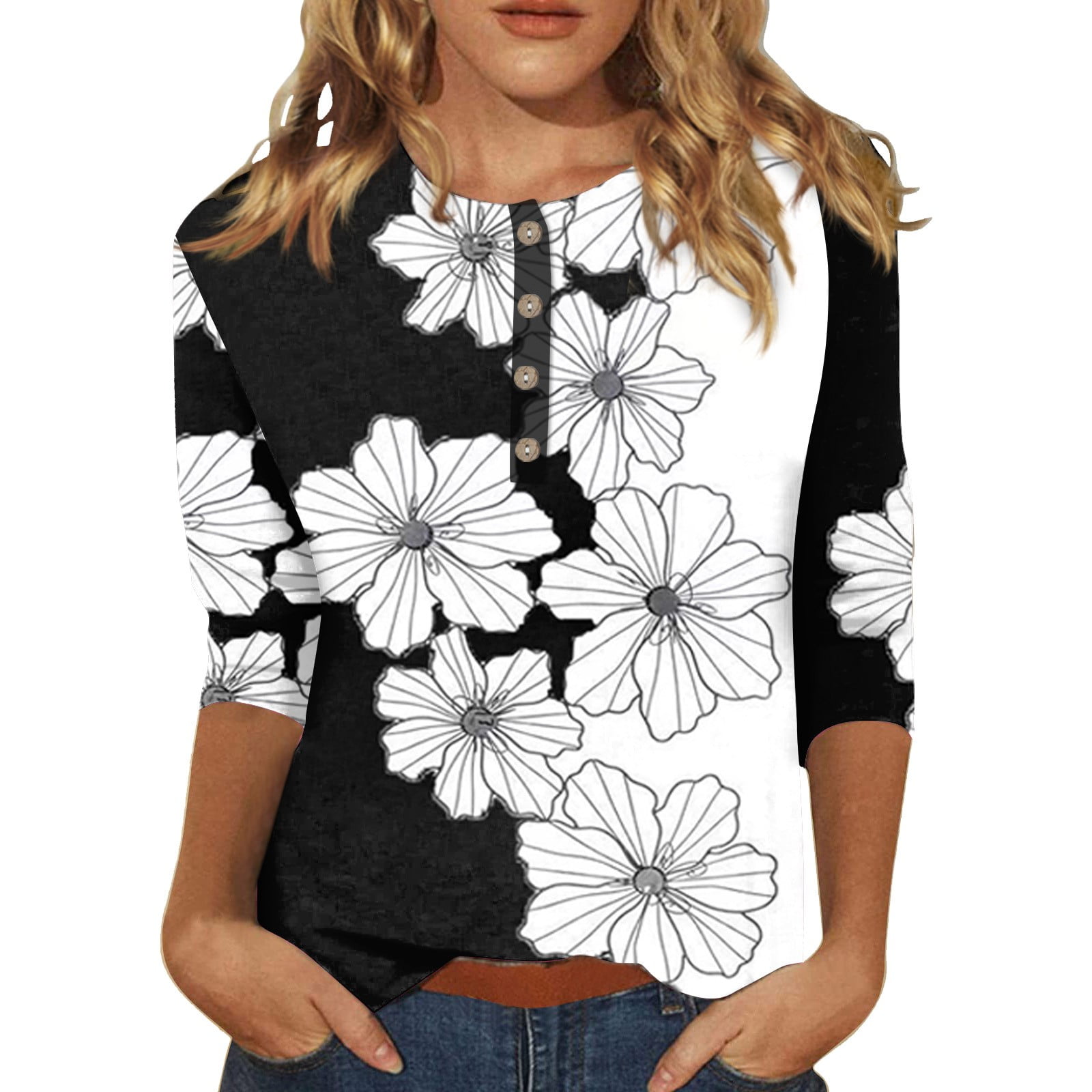 Floral 3/4 Sleeve Relaxed Shirt